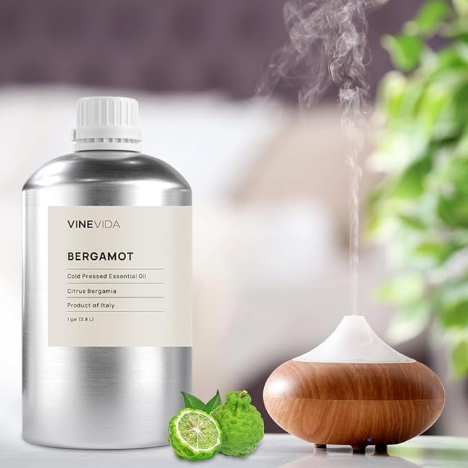 VINEVIDA Bergamot Essential Oil - Gallon Bergamot Oil Undiluted - Bulk Essential Oil for Soap Making & Candle Scents - 8 lbs