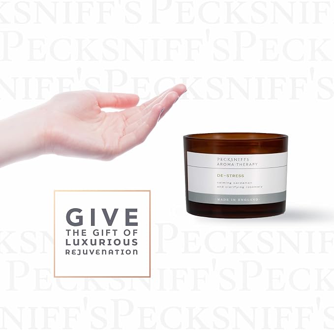 Pecksniff's Aromatherapy De-Stress Candle, 3-Wick, Cardamon & Rosemary, Premium Wax, 285g/10oz, Spicy Pine Scent, Eco-Friendly, Long-Lasting for Relaxation