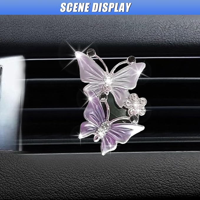 ZIMISI Car Vent Clip, Dual Butterfly Air Vent Clips, Bling Diamond Car Diffuser Clips, Cute Air Conditioning Outlet Decoration, Butterfly Car Accessories for Women (1Pc/Purple)