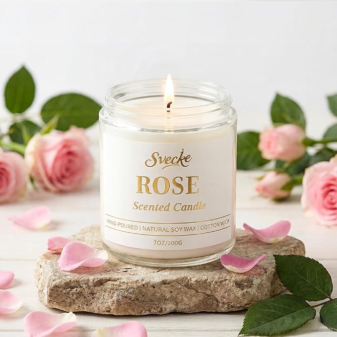 Rose Scented Candle 7oz Soy Wax Jar Candle Long Burning Aromatherapy Candle for Home Bedroom Gift for Women Men Housewarming New Home Gift