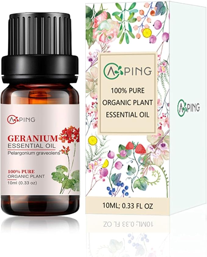 Geranium Essential Oil - 100% Pure Organic Natural Plant (Pelargonium graveolens) Geranium Oil for Diffuser, Aroma, Spa, Massage, Yoga, Perfume, 0.33oz