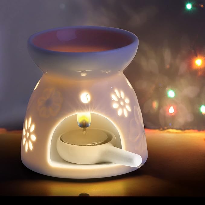 Yesland 3 Pack Ceramic Essential Oil Burner, Wax Melt Burners with Spoon Colored Tealight Candle Holder, Aromatherapy Aroma Burner for Home, Bedroom Decor, Christmas, Birthday, Wedding Gift