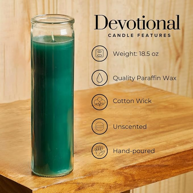 Simply Soson 2x8 inch Green Devotional Candles in Glass Jar - 1 Piece - 90 Hours – Prayer Candle - Tall Pillar Candles for Religious, Memorials, Party Decor
