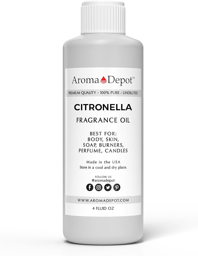 Citronella 4 oz. Fragrance Oil I Perfume I Skin Oil I Scented Oil. DIY Projects Such as Candles, Bath Bombs, Body Butters, Creams & Lotions. Few Drops in The Diffuser, Burners, or Warmers.