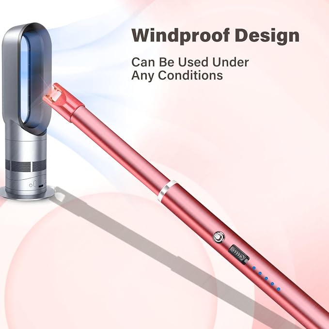 Electric Candle Lighter Windproof USB Rechargeable Flameless Long Neck Lighter for Candles Gas Stove Fireplace BBQ Kitchen Grills (Rose Pink)