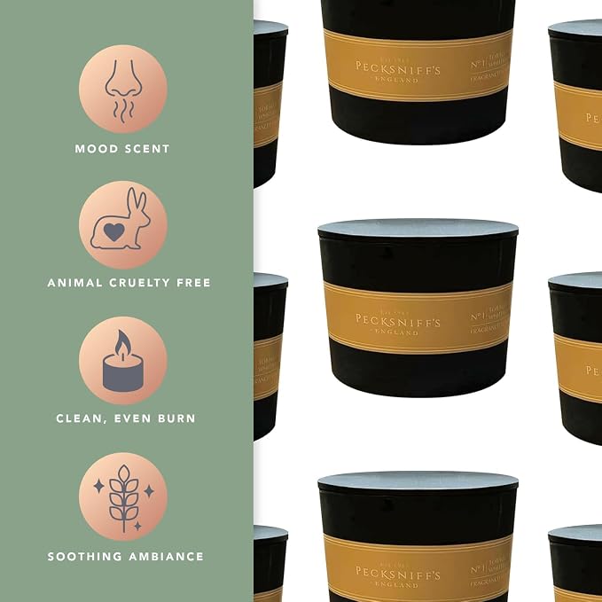 Pecksniffs Black Tobacco & White Wood Scented Candle | 3 Wicks, 283g/9.9oz