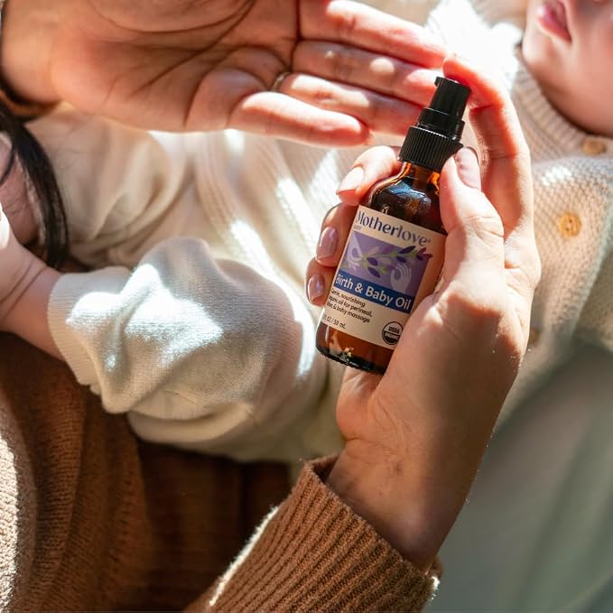 Motherlove Birth & Baby Oil (2 oz) Gentle Lavender-Infused Oil for Perineal, Labor & Baby Massage—USDA Organic, Vegan, & Cruelty Free