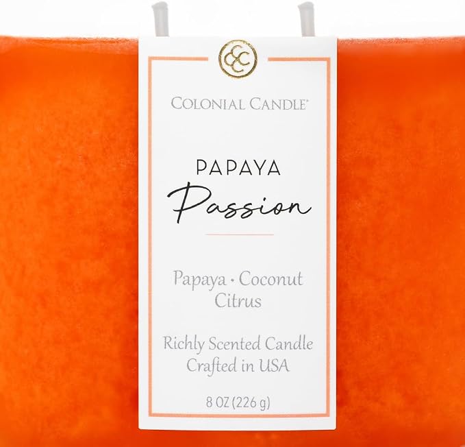 Colonial Candle Papaya Passion Scented Candle Jar, Highly Fragranced Candles for Home Scented, Mottled Wax Candle, 2 Wick, 8 oz - Made in the USA