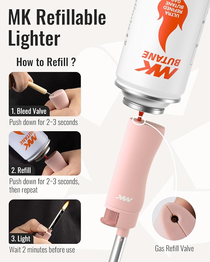 MK Lighter 10PCS Candle Lighters, Windproof Flame, Ideal as Lighters for Candle, BBQ, Camping, Outdoor, Butane Refillable, Multipurpose Lighters, Random Color (3BL Pastel 10PC)
