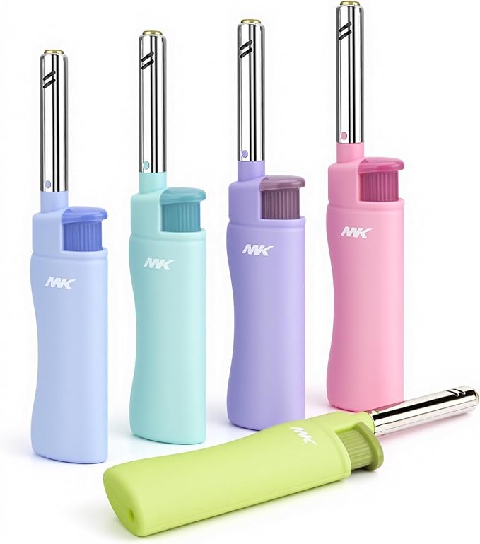 MK Candle Lighter, Butane Refillable Wind-Resistant Flame, 4-Pack for BBQ, Camping, Outdoor Use (Harmony-5PC)