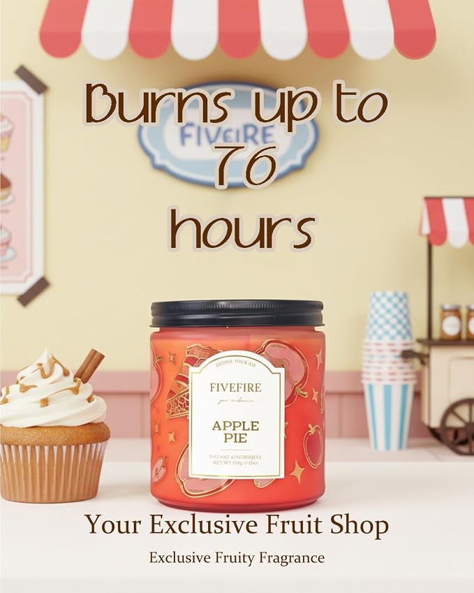 Apple Pie Scented Candles for Kitchen, 13oz Natural Soy Wax 2-Wick Jar, Up to 76-Hour Clean Burn, Warm Bakery Apple Home Fragrance, Gift for Women Men