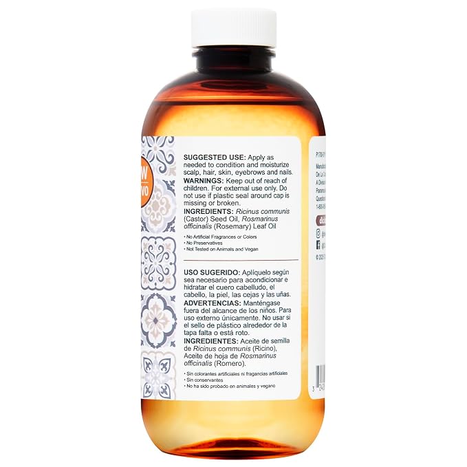 De La Cruz® Castor Infused with Rosemary Essential Oil, Hair and Skin Oil Blend 8 FL. OZ. (236 mL)