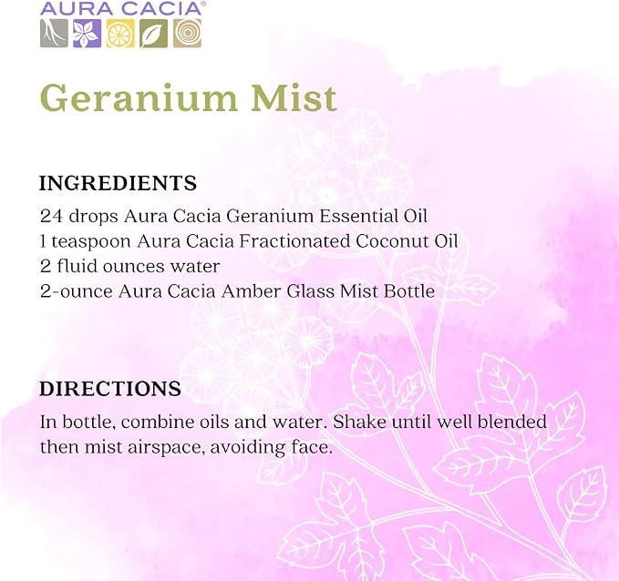 Aura Cacia 100% Pure Geranium Essential Oil | GC/MS Tested for Purity | 15 ml (0.5 fl. oz.) | Pelargonium graveolens