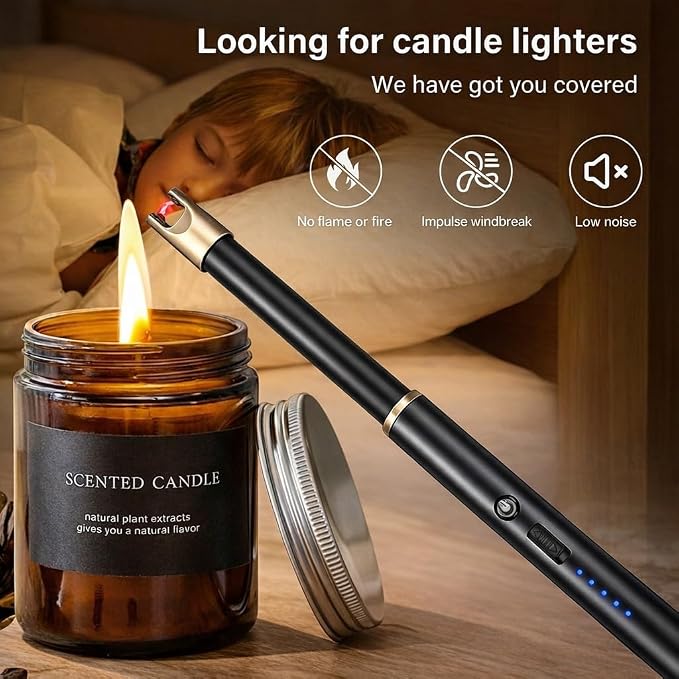 Electric Candle Lighter Windproof USB Rechargeable Flameless Long Neck Lighter for Candles Gas Stove Fireplace BBQ Kitchen Grills (Black Champagne Gold)