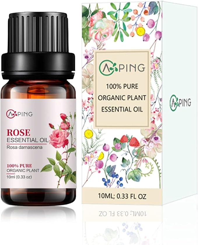 Rose Essential Oil - 100% Pure Organic Natural Plant (Rosa damascena) Rose Oil for Diffuser, Aroma, Spa, Massage, Yoga, Perfume, 0.33oz