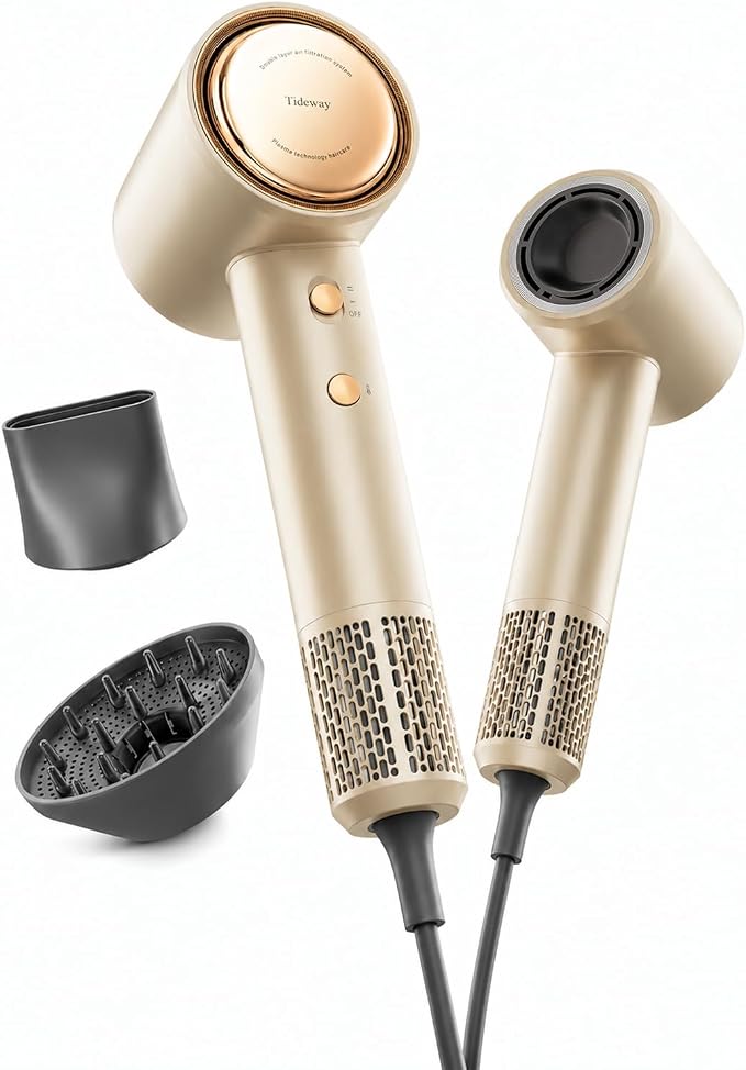 Tideway Hair Dryer Professional High-Speed Ionic Blow Dryer 110,000 RPM, Compact Hair Dryer with Magnetic Diffuser, Fast Drying with Brushless Motor Low Noise Smart Temperature Control-H11