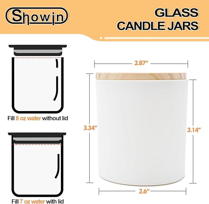 SHOWIN 8 OZ Thick Candle Jars for Making Candles 15 Pcs, White Empty Jars with Wood Lids for Candle Making, Sample Container,Matte White