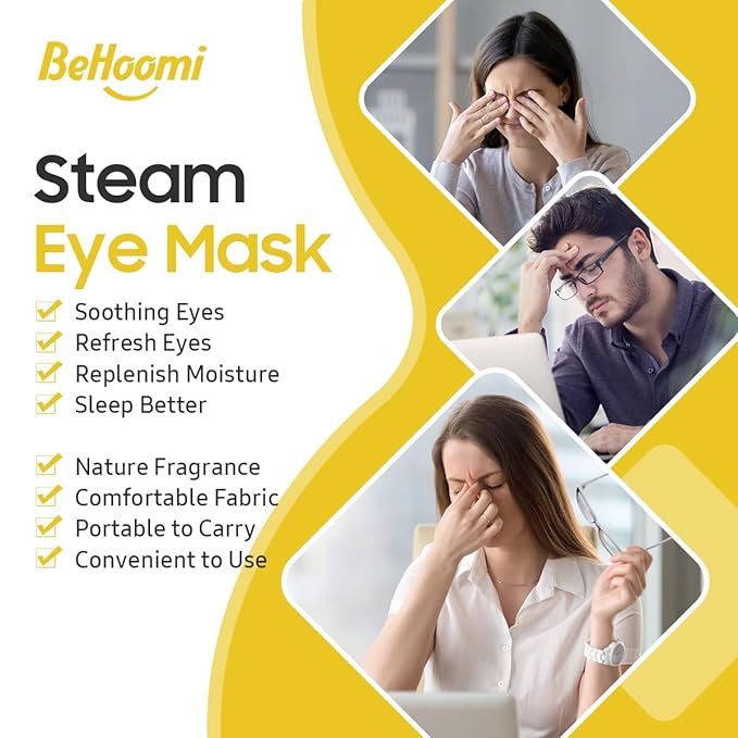 BeHoomi Steam Eye Mask, 10Packs Heated Eye Mask, Self Heating Disposable SPA Warm Compress for Eyes Sleep Mask, Travel Essentials & Relaxation Gifts for Women (Chamomile Scent)