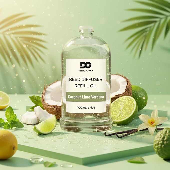 Daniella's Candles Coconut Lime Verbena Reed Diffuser Refill Oil, 3.4oz/100ml, Premium Fragrance Oil, Home Fragrance, Long Lasting Oil for Reed Diffuser