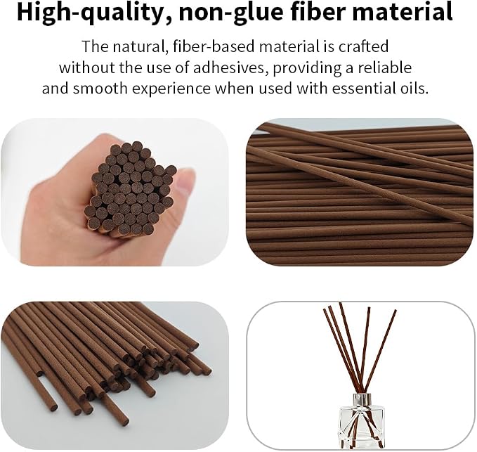 50PCS Brown Fiber Reed Diffuser Sticks 12 Inch Long 4mm Diameter Strong Absorption Refill Replacement Reeds for Diffuser Stick Essential Oil Scented Aroma Fragrance Rod for Home Office Spa