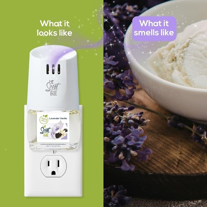 Scent Fill 100% Natural Lavender Vanilla Plug in Air Freshener, Scented Oil Refills, 3 Refills