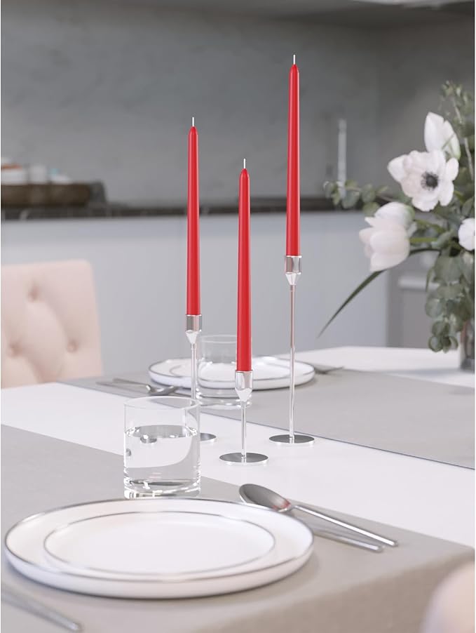 CANDWAX 8 inch Red Taper Candles Set of 4 - Unscented and Long Burning Candlesticks - Perfect as Dripless Candlesticks for Dinner or Holiday Home Decor - Red Candle Sticks