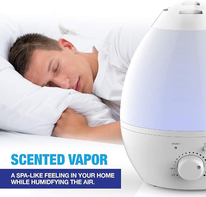 Bell+Howell Ultrasonic Changing Humidifier, Aroma Diffuser, 7 Color LED, Auto Off Function, Night Light and All in One, White