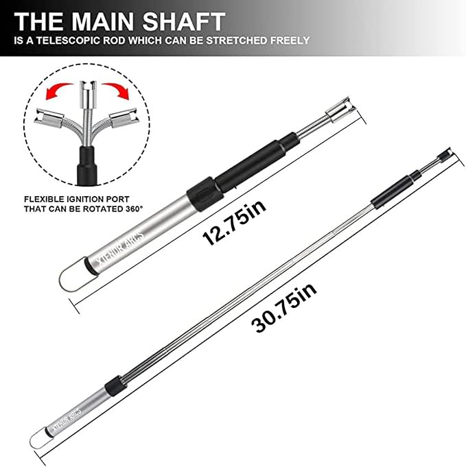 V2 Extendable 2.5 Feet. Arc Extra Long Lighter, Flameless Fireplace Stove Electric Candle Lighter, Long Neck for Pilot Light, Grilling, Firepit, Kitchen, BBQ (Silver)