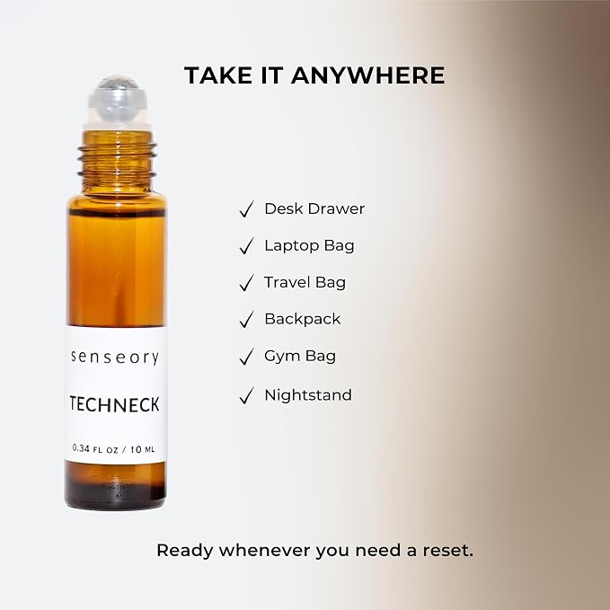 Tech-Neck Essential Oil Roll-On – Peppermint, White Camphor, Wintergreen & Scotch Pine Blend – Natural Aromatherapy for Energy, Focus & Refreshing Neck Relief – 10ml Roll-On