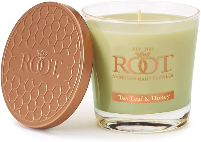 Root Candles Scented Candles Honeycomb Veriglass Premium Handcrafted Beeswax Blend Candle, Small, Tea Leaf & Honey