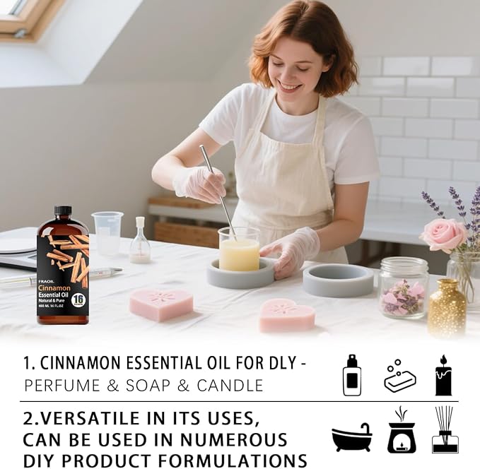 Cinnamon Essential Oil, Cinnamon Oil 16 Fl Oz 480 ML for Diffuser Humidifier Yoga Cleaning DIY Candle Soap Making Perfume Gift Essential Oils