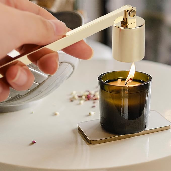 Candle Snuffer, Stainless Steel Elegant Candle Extinguisher with Long Handle, Straight Tube Candlesnuffers Extinguish for Tea Light Candles Fireplace Church Wedding Candle (K Gold)