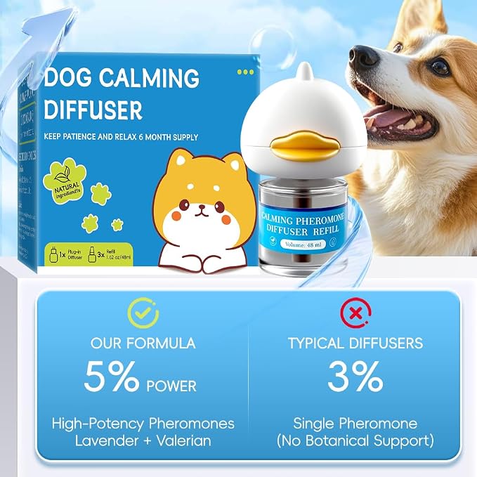 Dog Calming Diffuser-Pheromone Plug-in for Anxiety Relief, Stop Dog Peeing in House & Barking-Calming Device with Essential Oils (1 Plug and 1 Refill Bottles) | 30-Day Refill