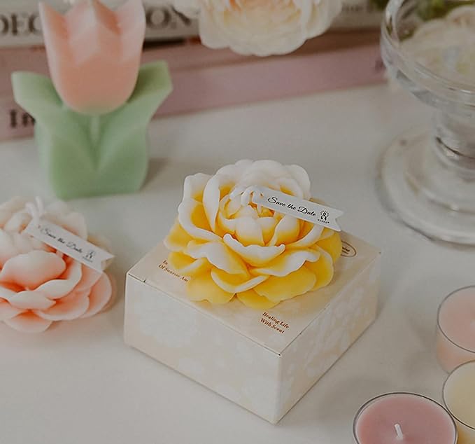 Jasmine Flower Shape Scented Candle,50G Multicolour Romantic Soy Wax Aesthetic Decorative Healing Candle for Valentine's Day Wedding Birthday,Prefect Gift for Meditation Stress Relief Mood (Yellow)