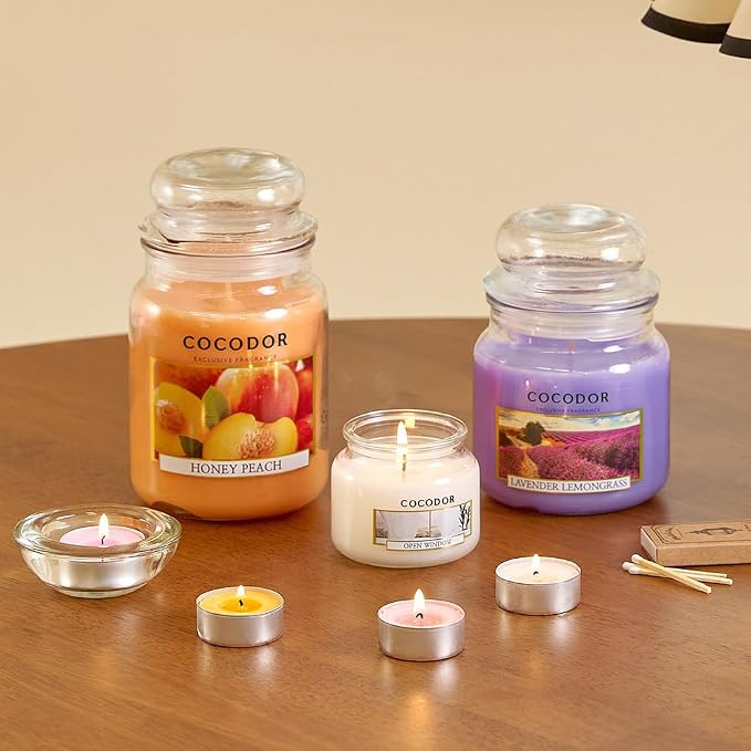 COCODOR Candle Tea Rose Scented, Large Glass Jar 18oz Wick Candle, 110 Hours of Burn Time