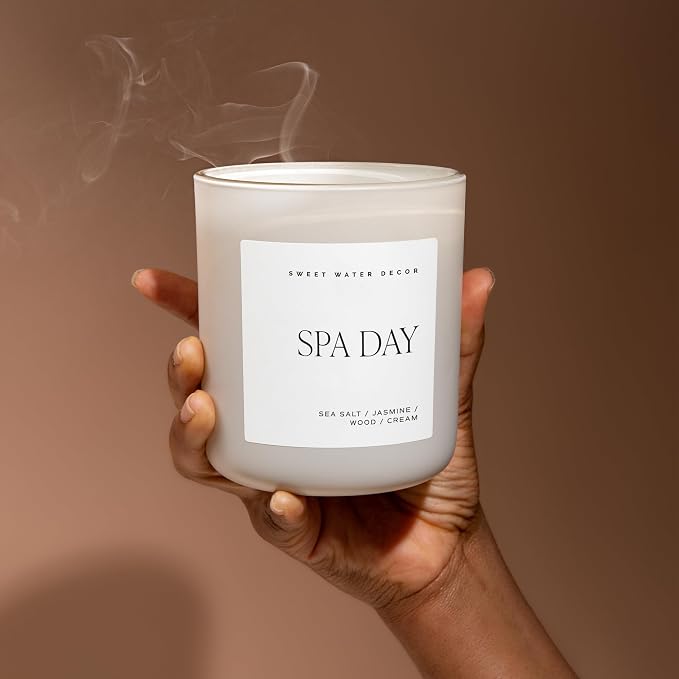 Sweet Water Decor Spa Day Soy Candle - Sea Salt, Jasmine, Wood and Cream Scented Aromatherapy Candles for Home - 15oz Tan Matte Jar, 70+ Hour Burn Time, Made in The USA