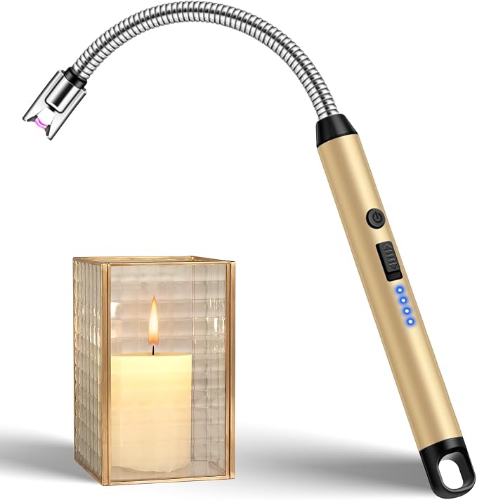 LcFun Candle Lighter with 360° Flexible Neck & Safety Lock, Windproof USB Rechargeable Electric Lighter Gift Sets, Flameless Arc Long Lighters Matches for Grill, BBQ, Camping, Fireplace, Stove
