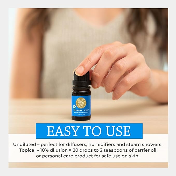 Silk Road Organic Breathe Calm Essential Oil Breathe Easy Blend for Cold, Cough, Congestion, Sinus & Allergy Support – USDA Certified Aromatherapy undiluted 10 ml Dropper