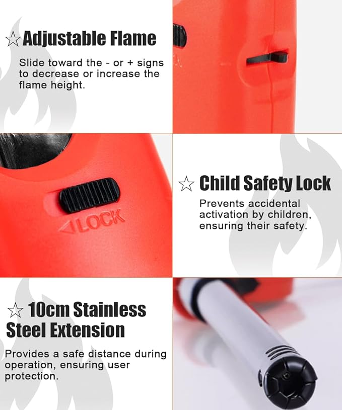 Butane Candle Lighters, 4 Pack Long Lighters for Candle, Multiple-Purpose Refillable Lighter Pack for Camping Fireplace Party BBQ Grill Candle Lighter（Fuel Included）
