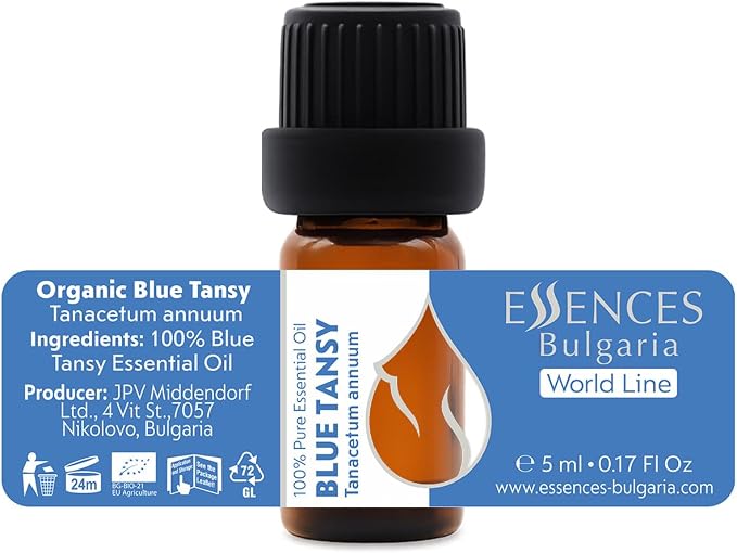 Essences Bulgaria Organic Blue Tansy Essential Oil 0.17 Fl Oz | 5ml | Tanacetum annuum | 100% Pure | Natural | Undiluted | Therapeutic Grade | Aromatherapy | Cosmetics | Cruelty Free | Non-GMO | Vegan