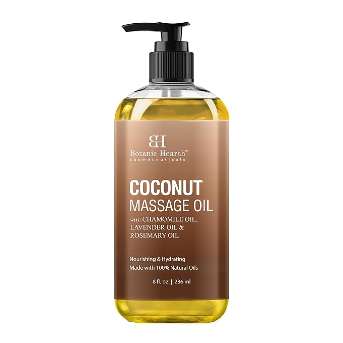 Botanic Hearth Coconut Massage Oil 8 Fl oz | Refreshing, Relaxing Massage Oils for Muscle Relaxing & Joint Comfort | Made with Natural Oils | for All Skin Types, for Men & Women