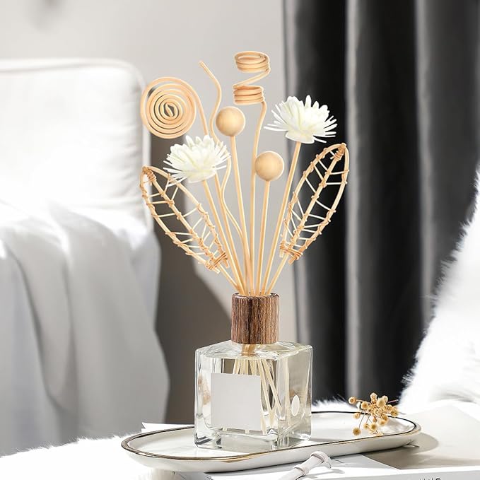 Reed Diffuser Stick,WUTAOBON 12Pcs 10Inch Natural Rattan Flower Reed Fragrance Diffuser Set, Fragrance Diffuser Replacement Rattan Sticks Home Decor (Primary Color)