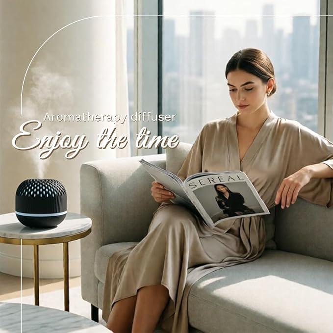 Essential Oil Diffuser 300ml for Home Bedroom, Aromatherapy Oil Diffuser with 3H 6H Timer, 7 Color Light, USB Type-C, Hollow Design, Auto Shut-Off(Dark Woodgrain, Openwork)