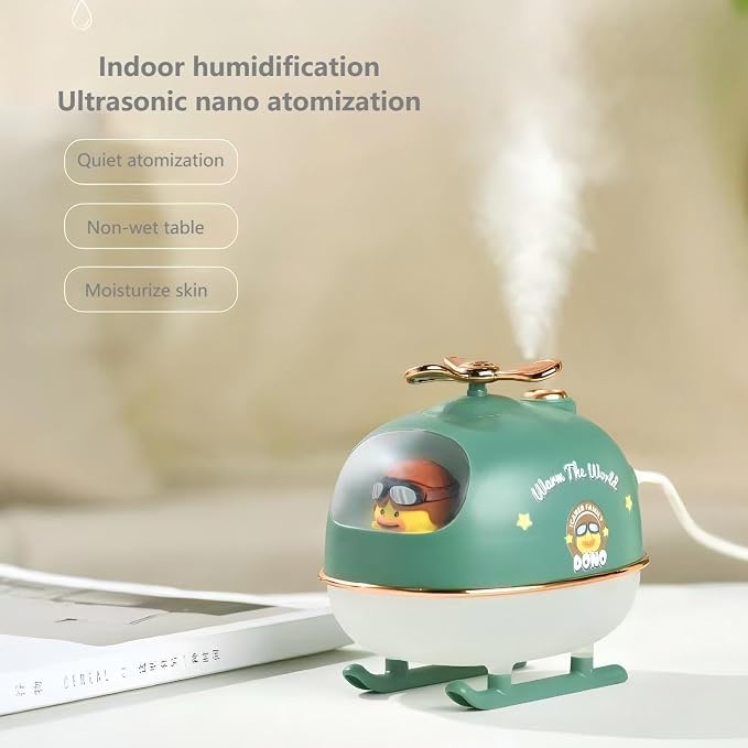 Cute Duck Pilot Desktop Mini Humidifier with LED Night Light, 300ml Essential Oil Diffuser with Rotatable Propeller, Portable Cool Mist Humidifier for Bedroom, Office, Car, Travel (Pink)