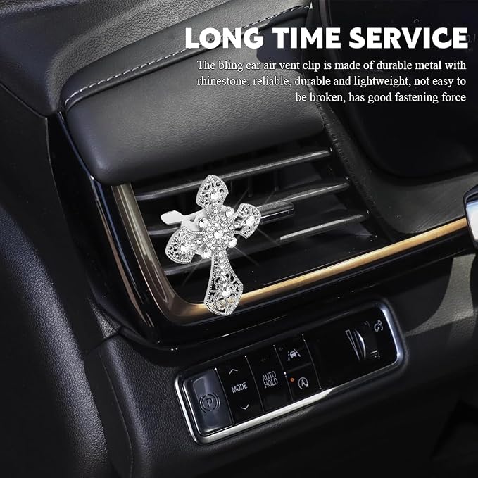 Bling Car Air Vent Clip, Cross for Car, Rhinestone Vehicle Air Conditioner Outlet Diffuser Vent Clip, Bling Automotive Dashboard Cross Decoration for Women and Man