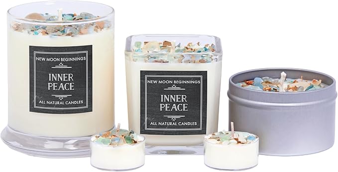 Inner Peace Candle by New Moon Beginnings - Dried Flower, Herb, & Crystal Candles - Soy Candle - All Natural Aromatherapy Candle - All Natural - 12 oz Glass Jar