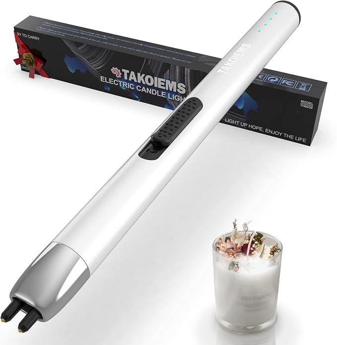 Candle Lighter, Electric Lighter USB with Upgraded LED Display Safety Switch, Rechargeable Flameless, Cream White