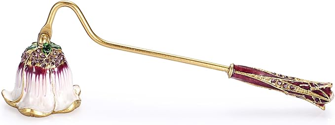 OwnMy Candle Snuffer Decorative Metal Candle Extinguisher with Long Handle, Vintage Candle Flame Snuffer and Wick Trimmer Tool, Elegant Candles Care Accessory Kit, White+Purple