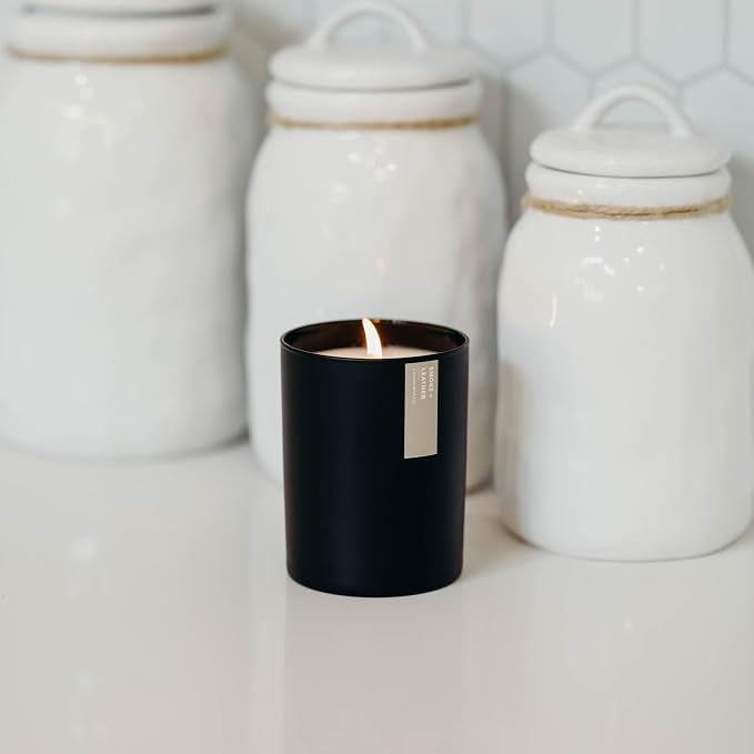 Calyan Wax Co. Smoke & Leather Scented Candle - 75 Hour Burn - Luxury Clean Soy Wax Candles - Long Lasting Black Tumbler Jar Candle for Home - 10.2oz