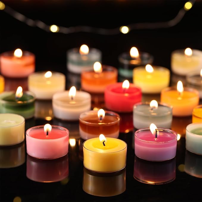 Citronella Scented Tea Lights Candles – Yellow – 6 Hour Burn – 100% Palm Wax – Scented Tealight Candles for Outdoor Summer Nights, Patio Dining – 16 Pack Scent Votive Candle
